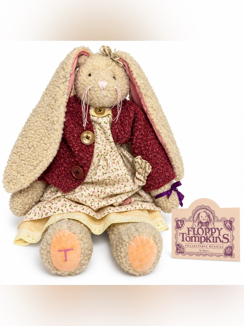 NWT Lizzy Floppy Tompkins Beige Bunny with Burgundy Jacket and Floral Dress